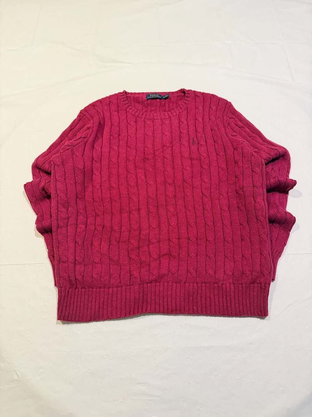 Polo Ralph Lauren Cable Knit Crew Neck Sweater in Magenta